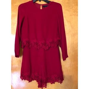 Red lace Trim Romper